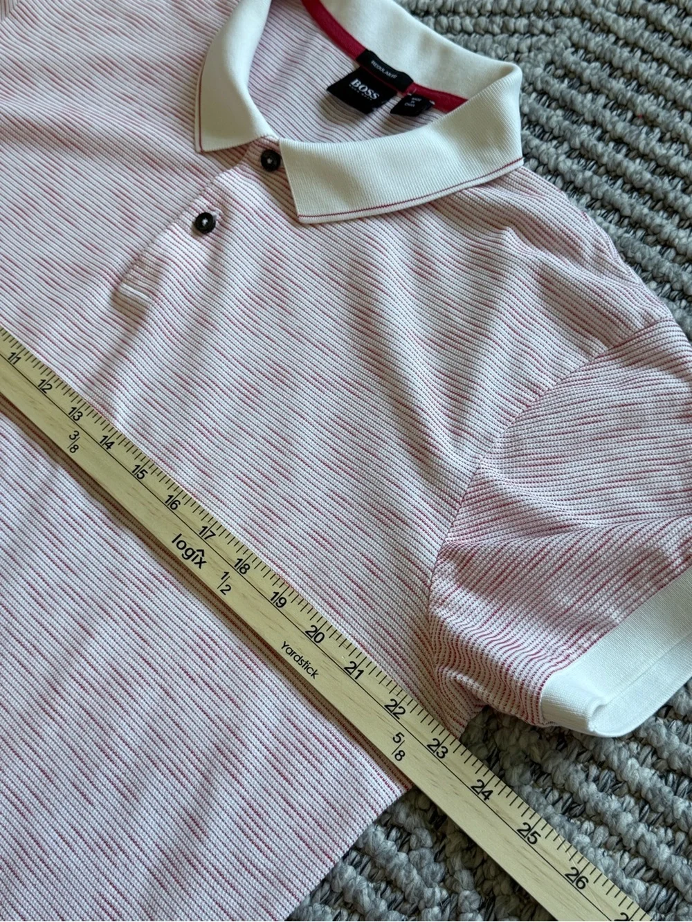 Boss Light Pink Stripe Polo with White Contrast Collar
